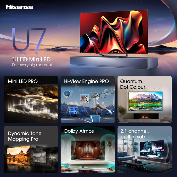 Televisor Hisense 55U7NQ 55" QD Mini LED UltraHD 4K VIDAA image number 3