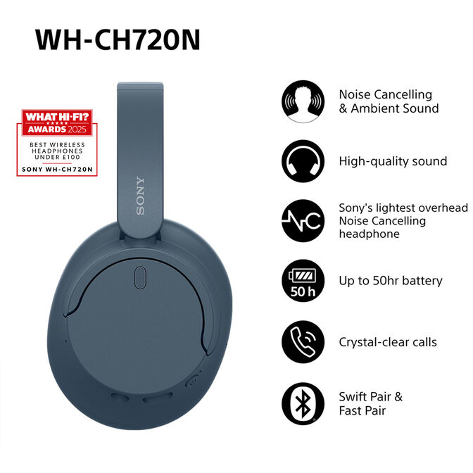 Auriculares Inal&aacute;mbricos Sony WH-CH720 Bluetooth ANC Azuis image number 2