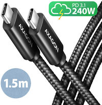 Cable de Carga AXAGON BUCM2-CM15AB USB-C <-> USB-C 2.0, 1.5m, PD 240W 5A, ALU, braid