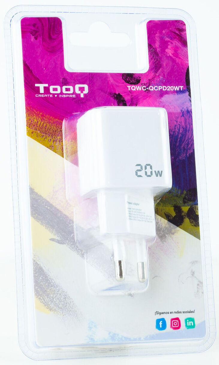 Cargador Tooq USB-C/PD 20W + USB-A/QC 20W image number 2