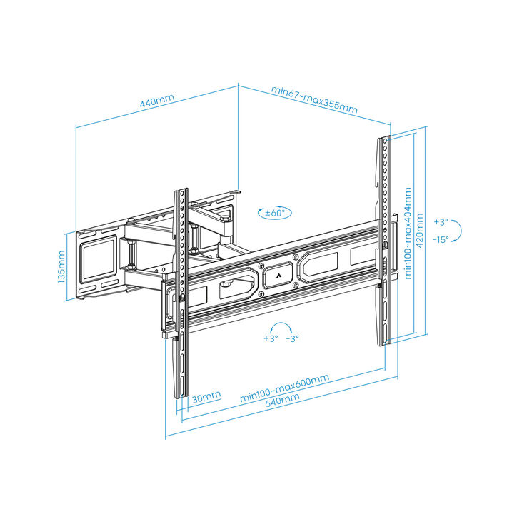 Soporte de Pared Tooq Inclinable 6 Pivotes 32" a 80" Máx. 40kg Negro image number 1