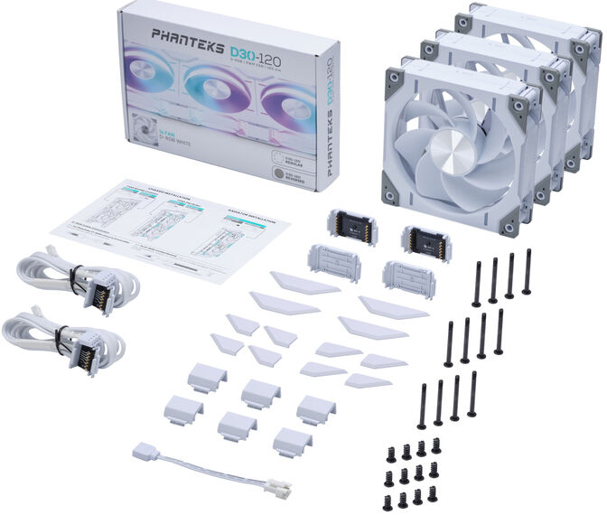 Ventilador Phanteks D30 PWM reverse Airflow D-RGB Blanco Pack 3 - 120mm image number 6