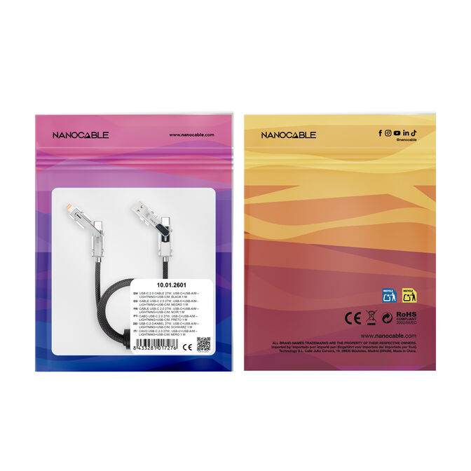 Cable USB 2.0 27W c/ LED Nanocable USB-C/USB-A/M > Lightning/USB-C/M 1 M image number 3