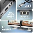 Multiport-Hub AXAGON HMC-7HX2 USB-C 3.2 Gen 1 hub, 2x USB-A + 1x USB-C, 2x HDMI 4K 60Hz, GLAN, PD 100W, 15cm USB-C cable image number null
