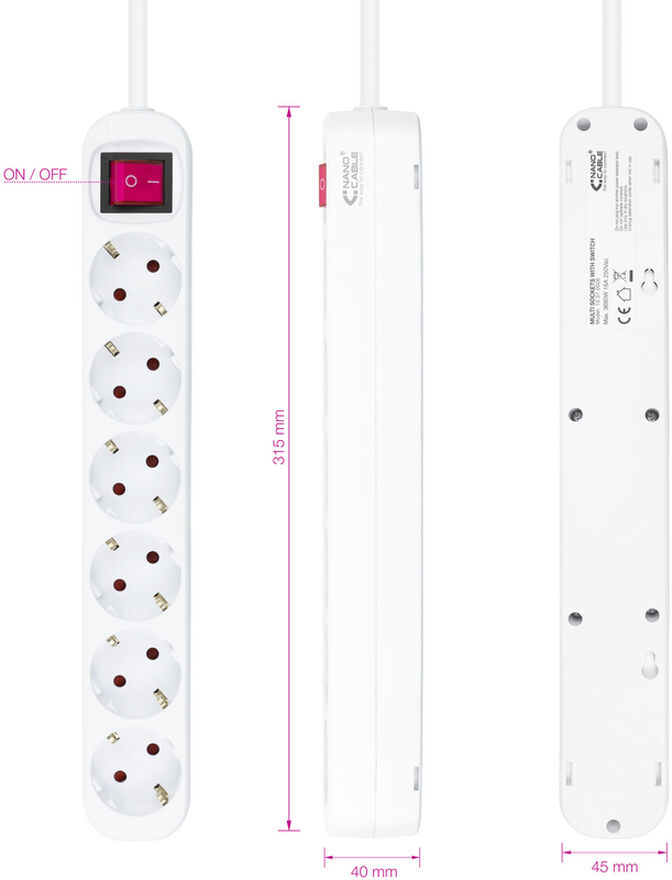 Regleta NanoCable 6 Tomas com switch 1.4 M Blanco image number 2