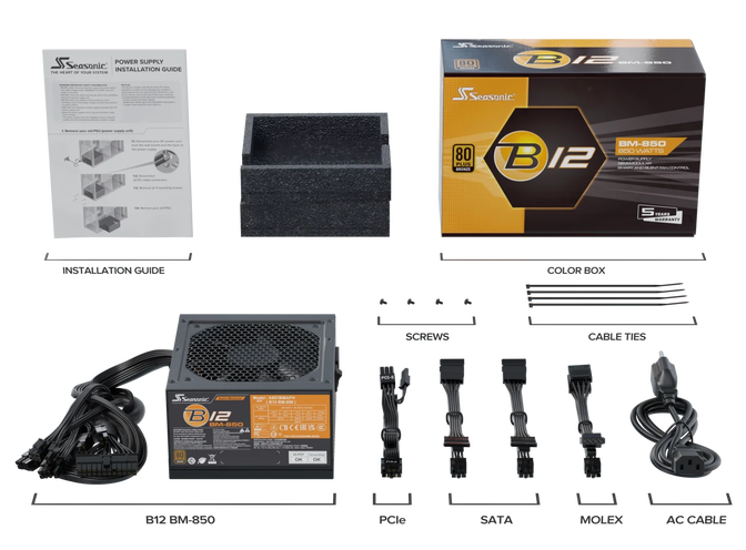Fuente Semi-Modular Seasonic B12 BM 850W 80+ Bronze image number 7