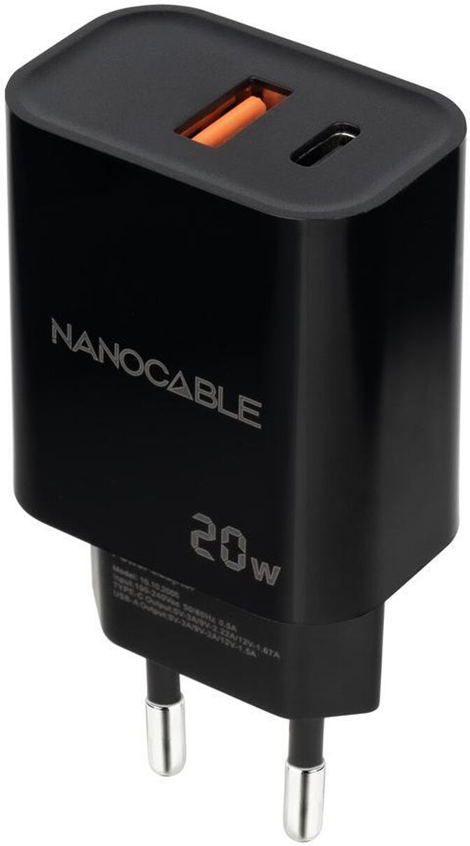 Cargador Nanocable USB-C/PD + USB-A/QC 20W Negro image number 0
