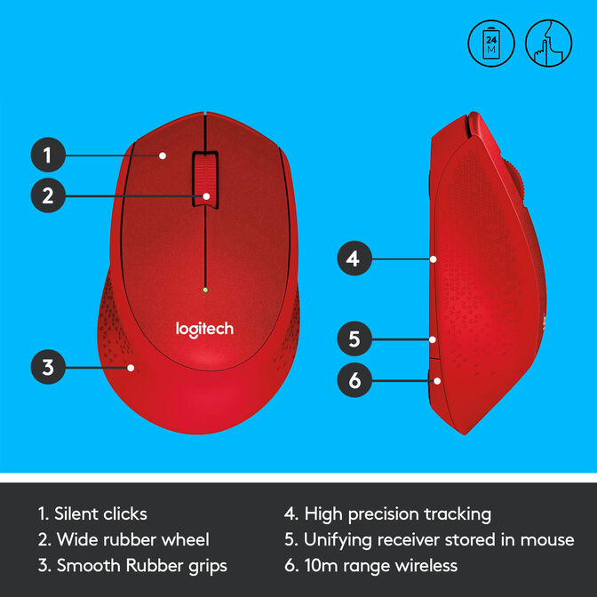 Rat&oacute;n Logitech M330 Silent Plus 1000DPI Wireless Rojo image number 16