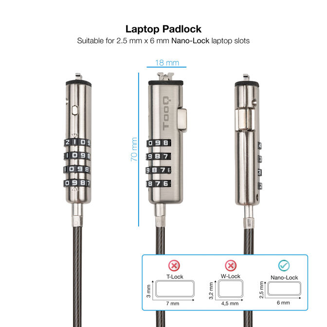 Cable de Seguridad para Port&aacute;til tipo NANO con Combinaci&oacute;n 1.5M Gris Oscuro image number 2