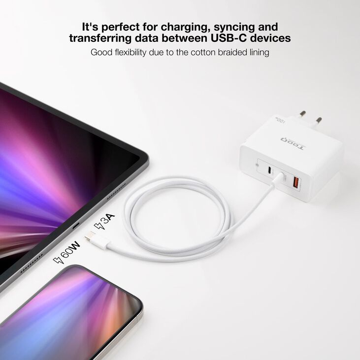 Cable USB 2.0 60W 3A Nanocable USB-C M/M 1 M Branco image number 5