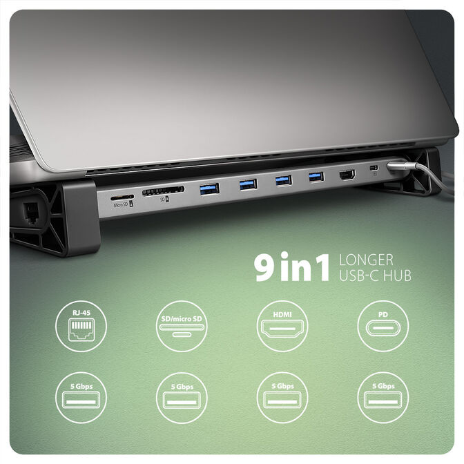 HUB USB AXAGON HMC-10HLS, USB 5Gbps hub, 4x USB-A, HDMI 4K/60Hz, RJ-45, SD/microSD, PD 100W image number 1