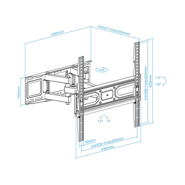 Soporte de Pared Tooq Inclinable 6 Pivotes 32" a 70" Máx. 40kg Negro image number 1