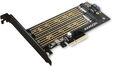Adaptador AXAGON PCEM2-D PCIe-3.0, 1x M.2-NVMe, 1x M.2-SATA con refrigerador pasivo image number null