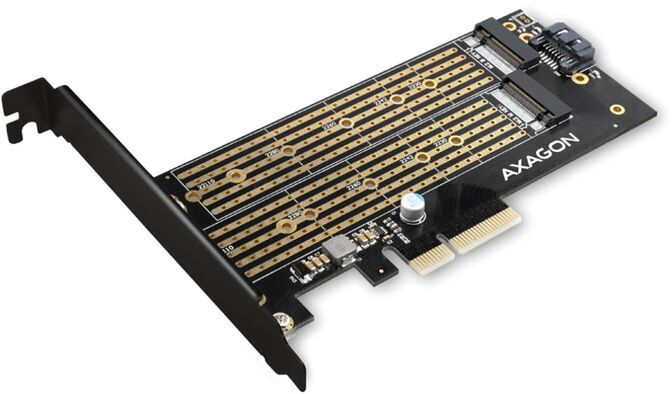 Adaptador AXAGON PCEM2-D PCIe-3.0, 1x M.2-NVMe, 1x M.2-SATA con refrigerador pasivo image number 1