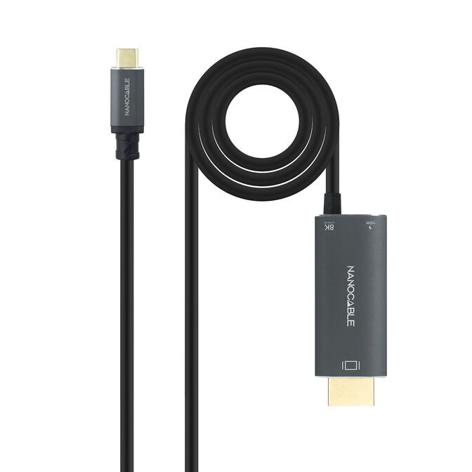 Cable Conversor Nanocable USB-C > HDMI 2.1 8K@60HZ USB-C PD 100W 1.8 M Negro image number 0