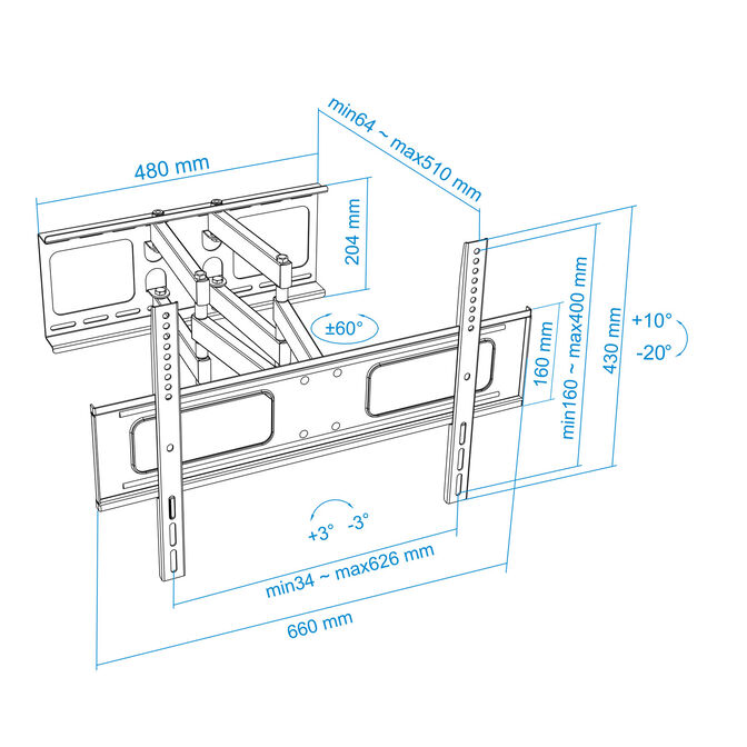 Soporte de Pared Tooq Tilt 6 Pivots 37" a 70" Max. 50kg Negro image number 8