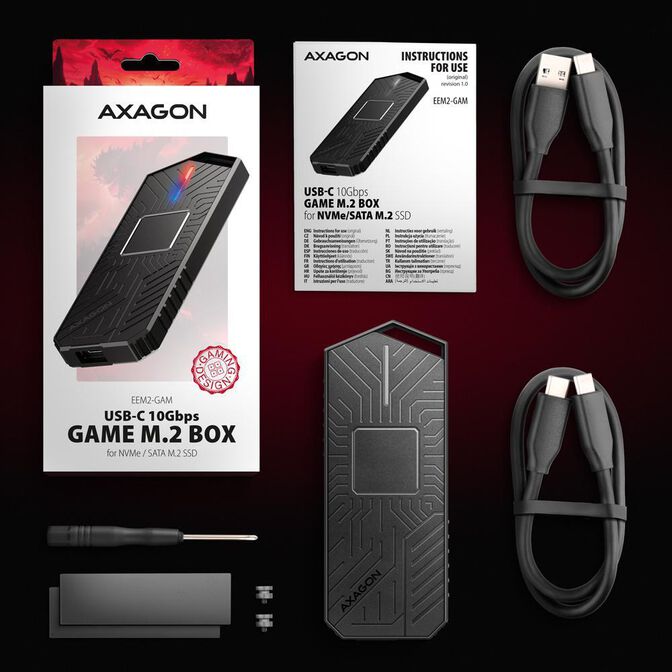 Caja SSD AXAGON EEM2-GAM USB-C 3.2 Gen 2 10Gbps - M.2 NVMe/SATA SSD GAME 30-80mm ALU box image number 20