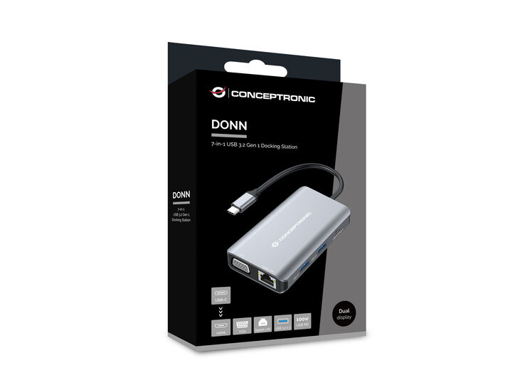 HUB USB Conceptronic 7-in-1 USB-C 3.2 > 3x USB-A 3.0  + HDMI + VGA + Gigabit + USB-C (PD100W) image number 2