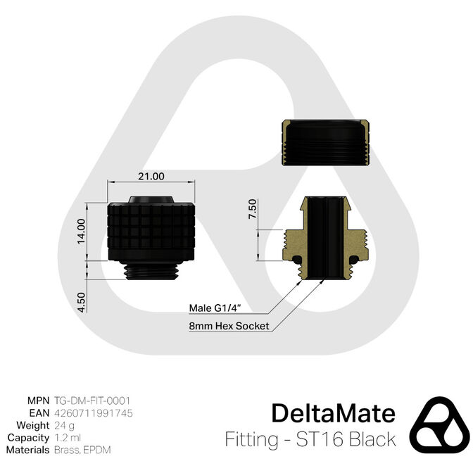 Thermal Grizzly DeltaMate Fitting - ST16 Negro image number 2