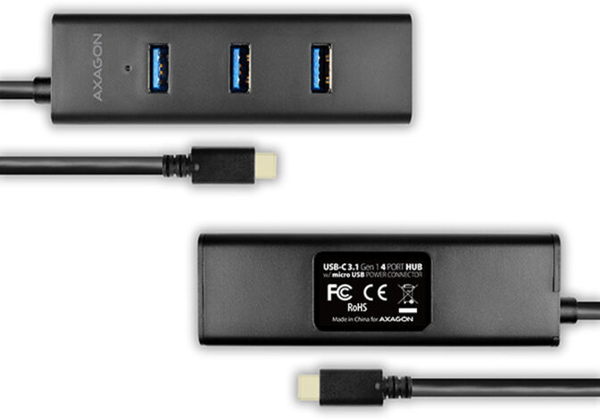 HUB de cargamento AXAGON HUE-S2C 4x USB3.0, MicroUSB Charging Connector, Type-C image number 3