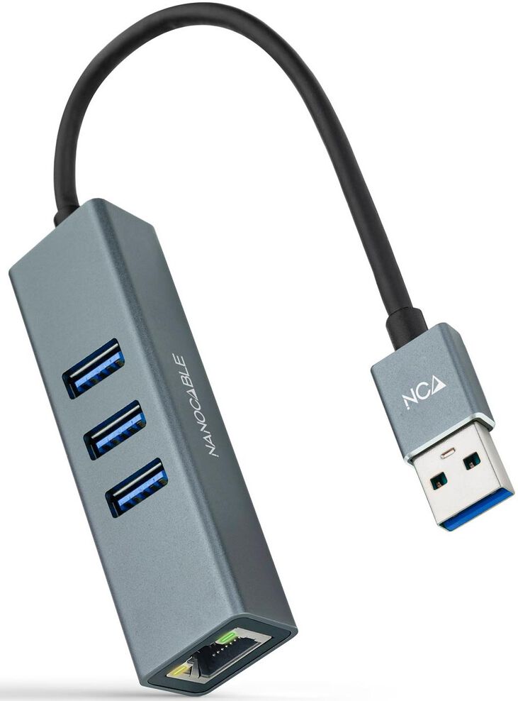 Adaptador Gigabit NanoCable USB 3.0 a Ethernet Gigabit 10/100/1000 Mbps / 3x USB 3.0 15 CM Gris image number 1