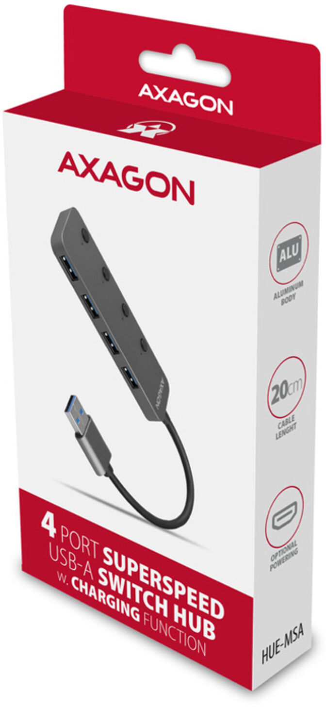 Hub Switch AXAGON HUE-MSA Superspeed USB-A, 4x USB 3.0, Activo - 20cm image number 2