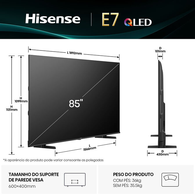 Televisor Hisense 85E7Q 85" QLED UltraHD 4K VIDAA image number 1
