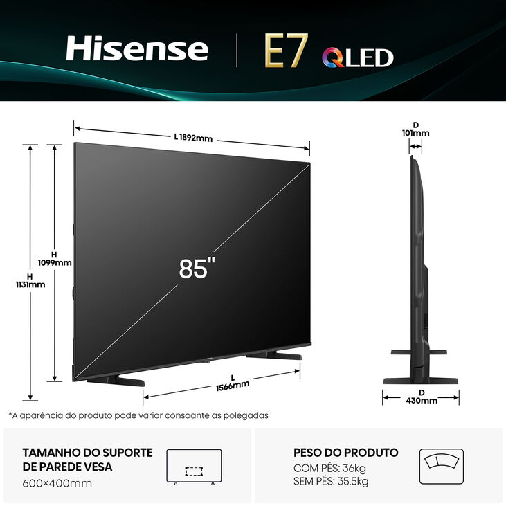 Televisor Hisense 85E7Q 85" QLED UltraHD 4K VIDAA image number 1