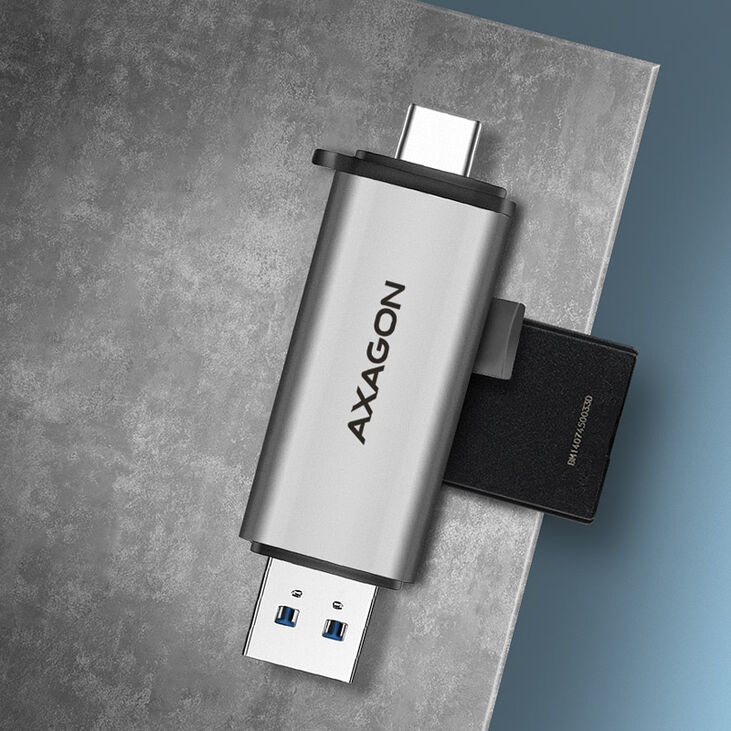 Lector de tarjetas AXAGON CRE-SAC External USB 3.2 Gen1 Type-C+Type-A 2-slot SD/microSD image number 2