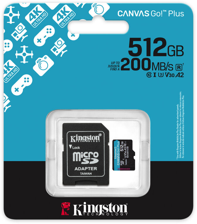 Tarjeta de Memoria Kingston Canvas Go! Plus Gen4 200MB/s MicroSDXC UHS-I U3 V30 A2 512GB image number 4