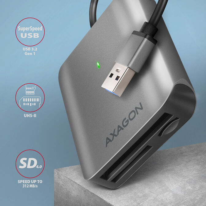 Lector de tarjetas externo AXAGON CRE-S3 External USB-A 3.2 Gen 1, 3-slot & lun SD/microSD/CF, UHS-II image number 1