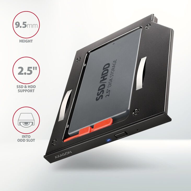 Adaptador Universal AXAGON RSS-CD09 2.5" SSD/HDD Caddy , 9,5 mm, LED, ALU image number 1