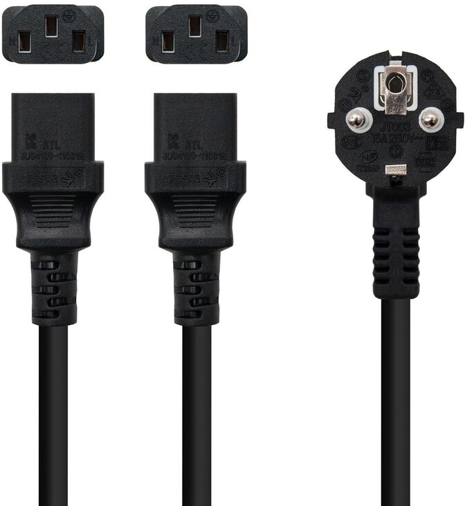 Cable de Alimentaci&oacute;n Duplo CEE7/M > 2xC13/H 3 M Negro image number 1
