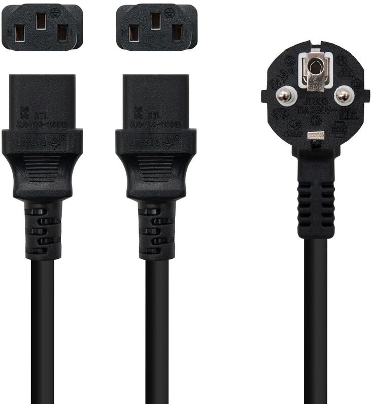 Cable de Alimentación Duplo CEE7/M > 2xC13/H 3 M Negro image number 1