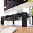 Soporte Elevador Ajustable Tooq para Monitores con Caj&oacute;n Negro image number null