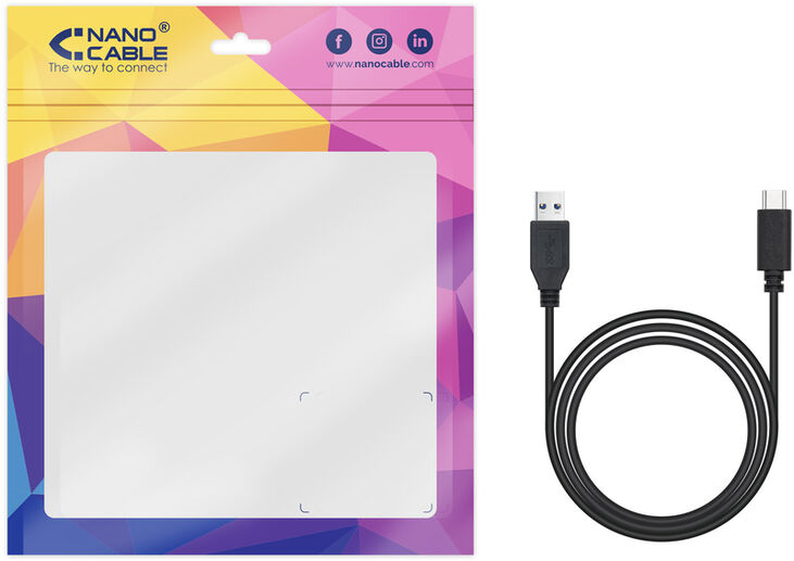 Cable USB 3.1 GEN2 10Gbps 3A Nanocable USB-C/M para USB-A/M 0.5 M Negro image number 3