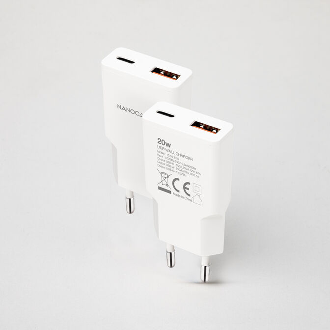 Cargador Nanocable USB-C/PD + USB-A/QC 20W, Blanco image number 1