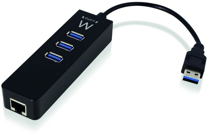 Hub USB Ewent 3 Portas USB 3.1 Gen 1 + 1 Porta RJ45 Gigabit image number 0