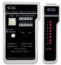 Testador de Cabos NanoCable RJ11/RJ12/RJ45/Coaxial