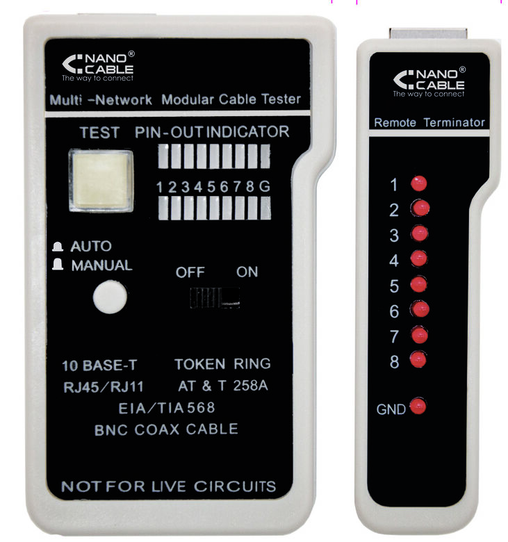 Testador de Cabos NanoCable RJ11/RJ12/RJ45/Coaxial image number 0