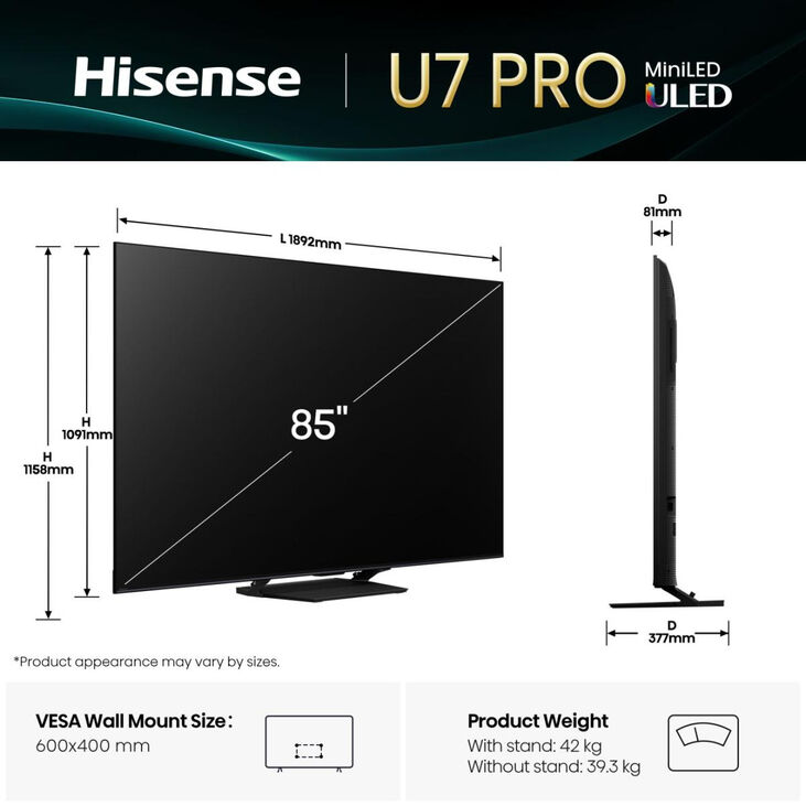 Televisor Hisense 85U7Q PRO 85" QD Mini LED UltraHD 4K VIDAA image number 2