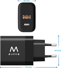 Cargador Ewent EW1327 USB-C/USB-A GaN Fast Charger 45W Negro