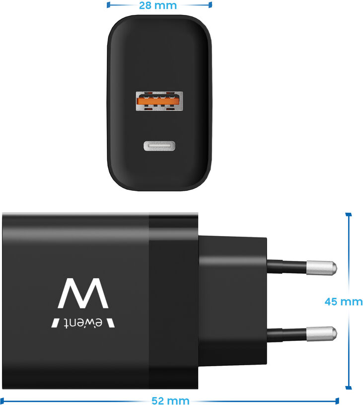 Cargador Ewent EW1327 USB-C/USB-A GaN Fast Charger 45W Negro image number 0
