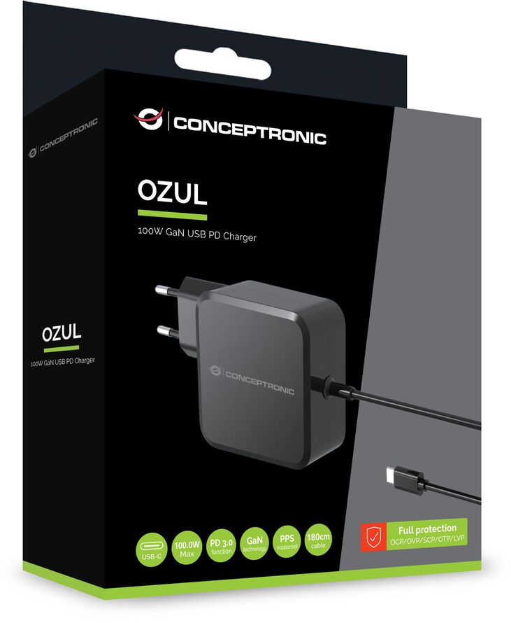 Cargador Universal GaN Conceptronic 100W USB-C Negro image number 2