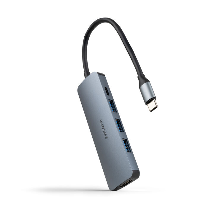 Hub Nanocable USB-C 3xUSB-A+USB-C CARGA+HDMI, Gris 18 CM image number 0