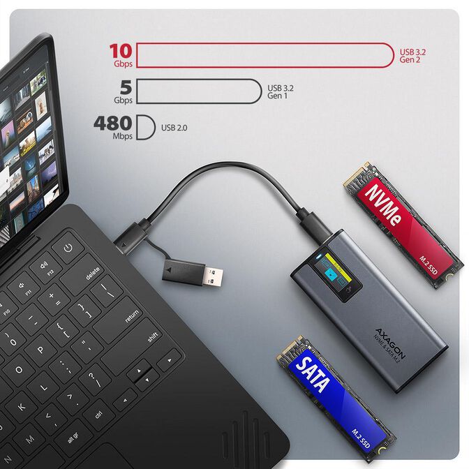 Caja Externa AXAGON EEM2-SD2 para M.2/SSD C/ Display USB-C 3.2 Gen2 - Silver image number 7