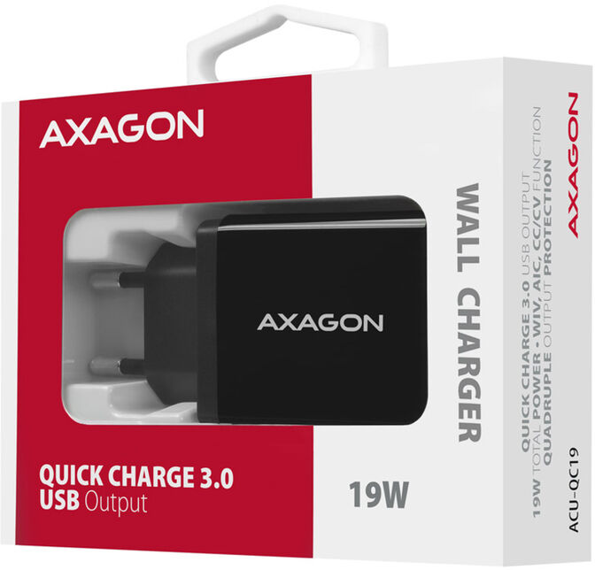 Cargador de pared AXAGON ACU-QC19 1x QC3.0/AFC/FCP/SMART 19W Negro image number 8