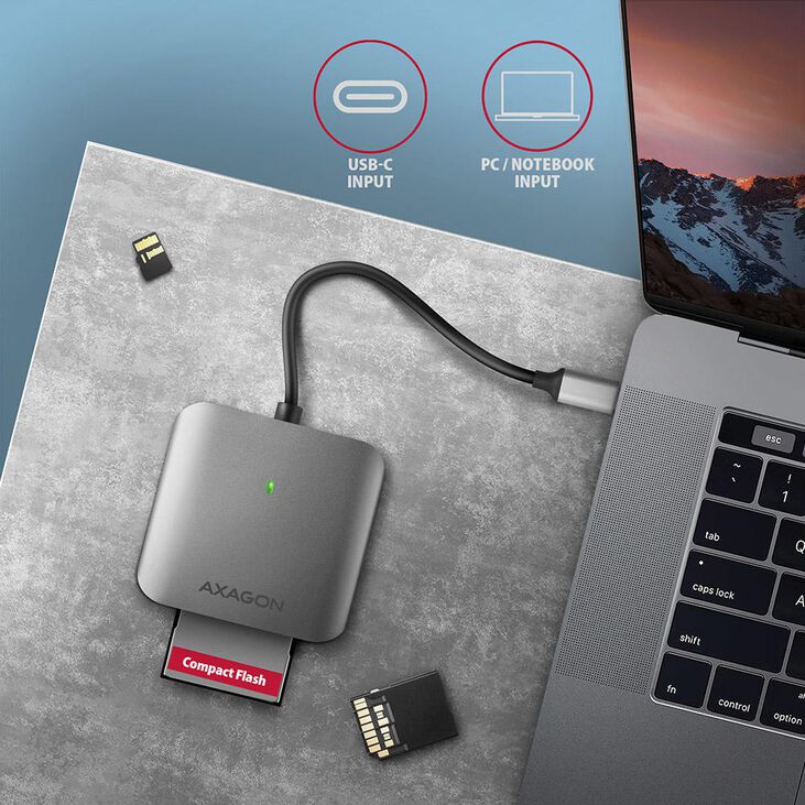 Lector de tarjetas AXAGON CRE-S3C External card reader USB-C 3.2 Gen 1, 3-slot & lun SD/microSD/CF, UHS-II image number 4