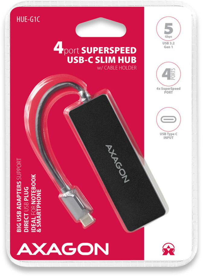 Slim Hub AXAGON HUE-G1C Superspeed USB-C, 4x USB 3.0 - 14cm image number 2