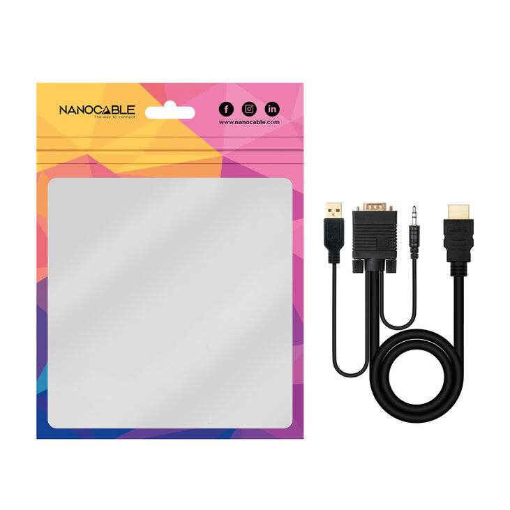 Cable Conversor Nanocable HDMI > VGA + Jack 3.5 + USB-A 1.8M Negro image number 4